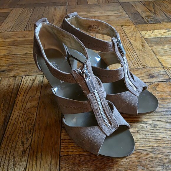 Michael Kors Pumps Women 7 M Berkeley Zip Up Peep Toe Suede High Heels - Picture 1 of 6